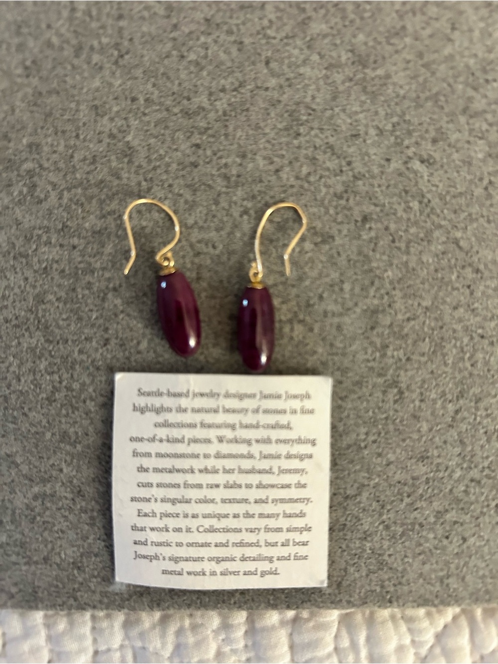 Jamie Joseph 14k Ruby French Hook earrings PERFECT Condition - Picture 2 of 9